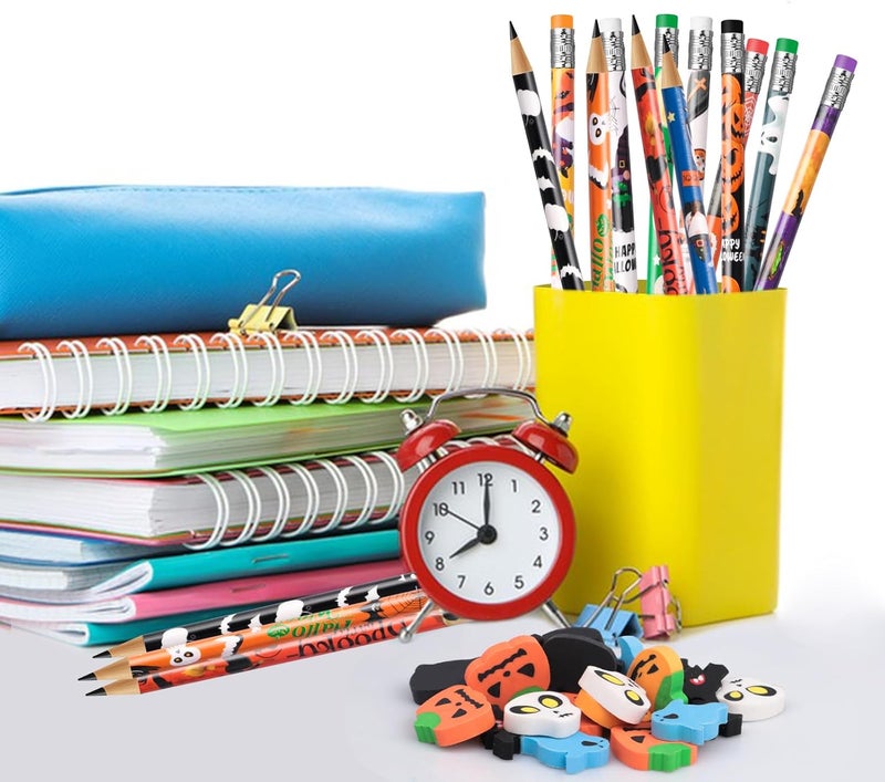 InkShine 72Pcs Halloween Pencils Cartoon Wooden Pencils Erasers for Teen Birthday Party Reward School Supplies Parties Bag Fillers(Halloween) - Image 4
